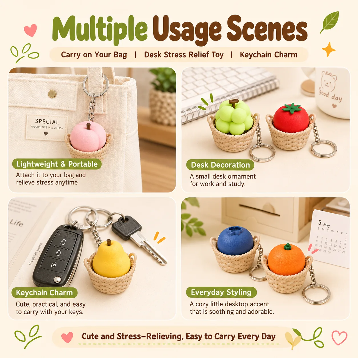 3D Printed Fruit & Veggie Clicker Keychain Squishy Toy Wholesale Squishy Toy 9